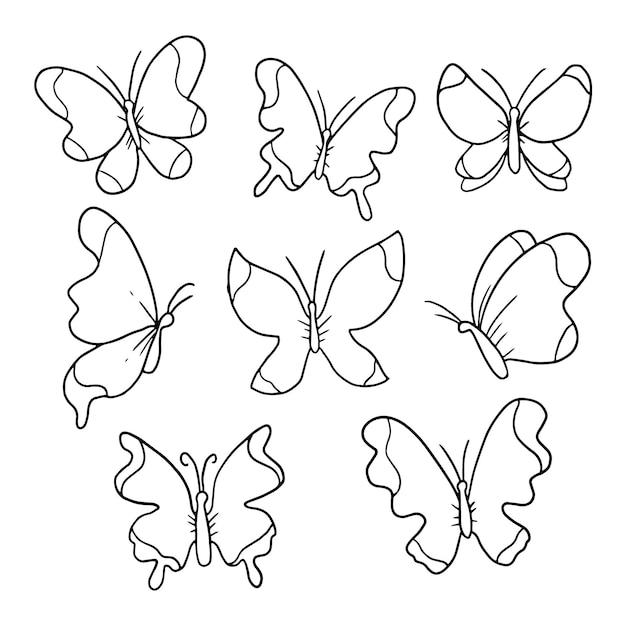 Free vector hand drawn butterfly outline pack