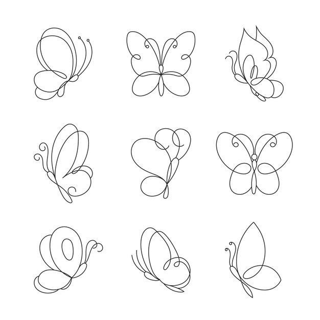 Free vector hand drawn butterfly outline pack