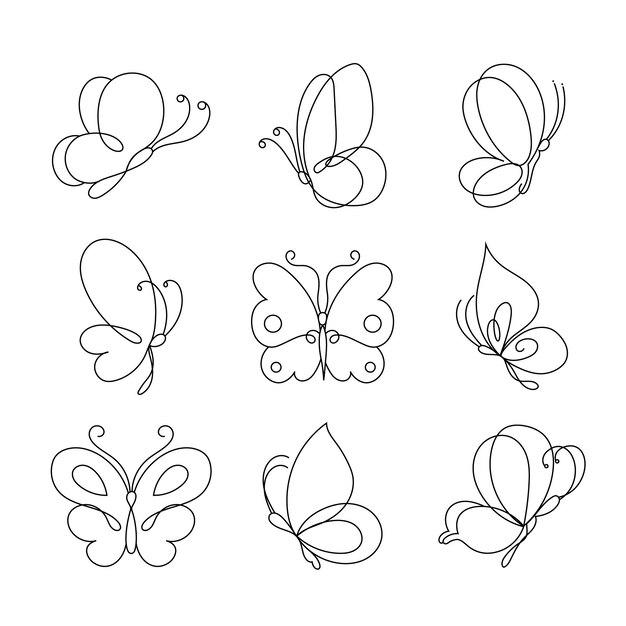 Hand drawn butterfly outline pack
