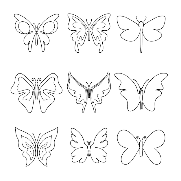 Hand drawn butterfly outline set