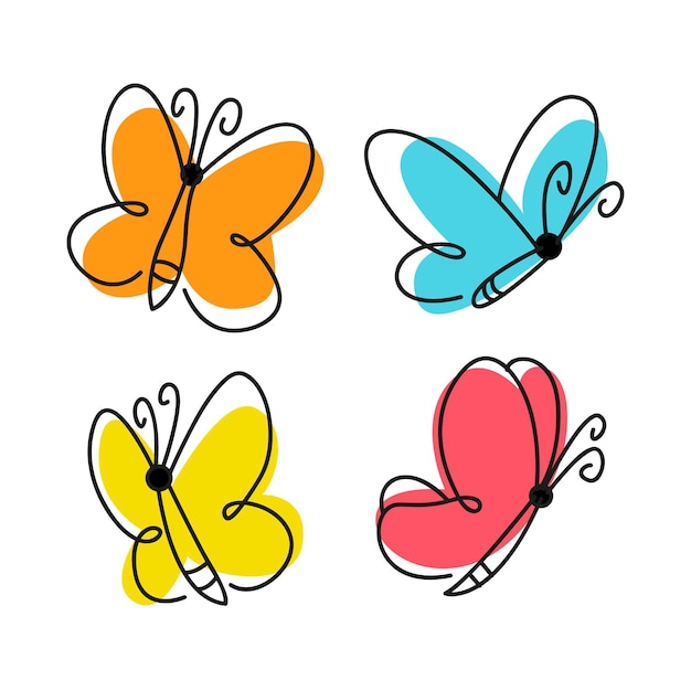 手描きの蝶のアウトラインセット