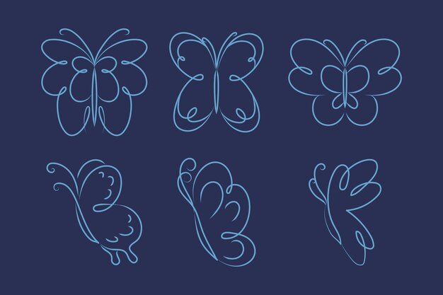 Hand drawn butterfly outline set