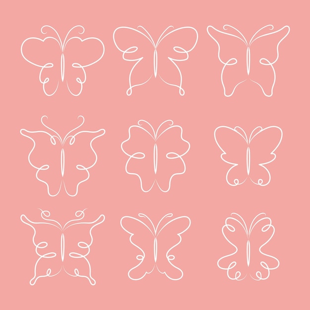 Hand drawn butterfly outline set