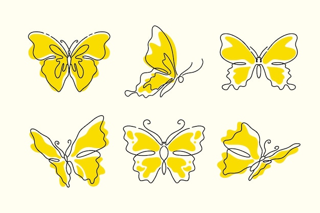Vettore gratuito set di contorni di farfalle disegnate a mano
