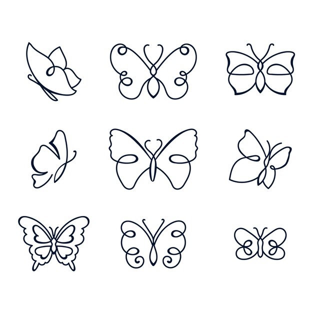 Hand drawn butterfly outline set