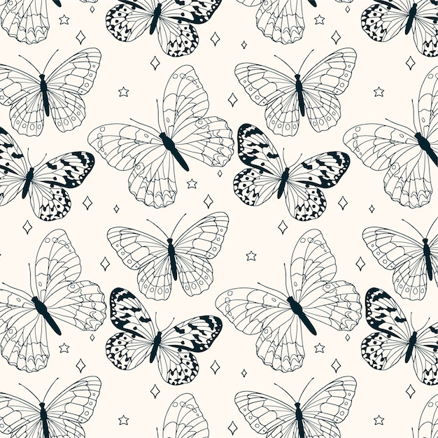 Free vector hand drawn butterfly pattern design