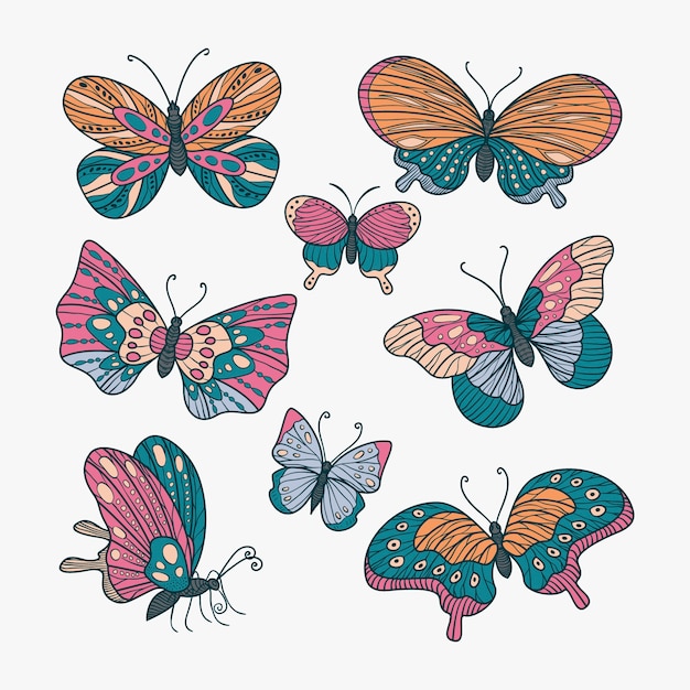 Free vector hand drawn butterfly set design