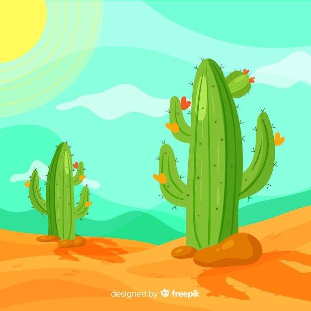 Vettore gratuito sfondo di cactus disegnato a mano