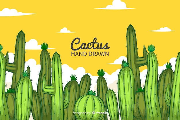 Vettore gratuito sfondo di cactus disegnato a mano