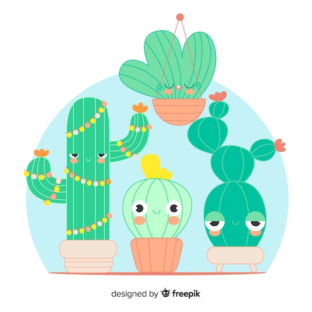 Free vector hand drawn cactus background