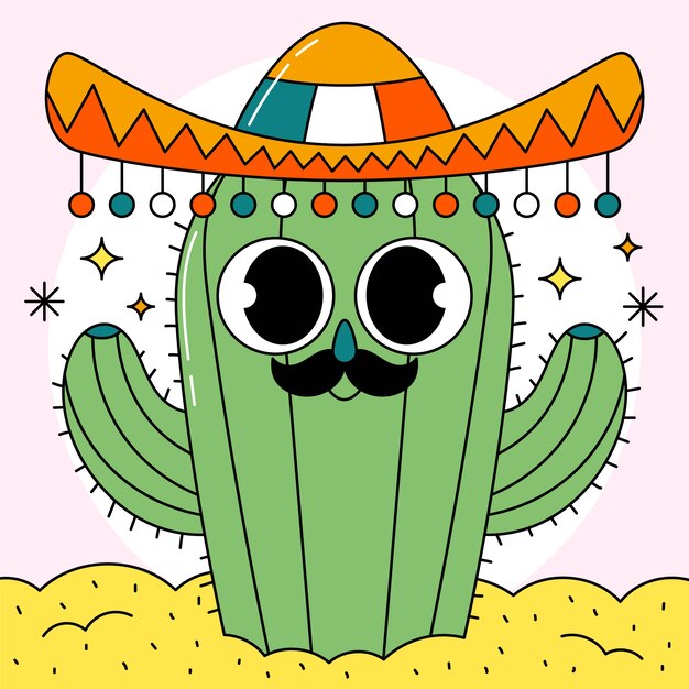 Hand drawn cactus cartoon illustration