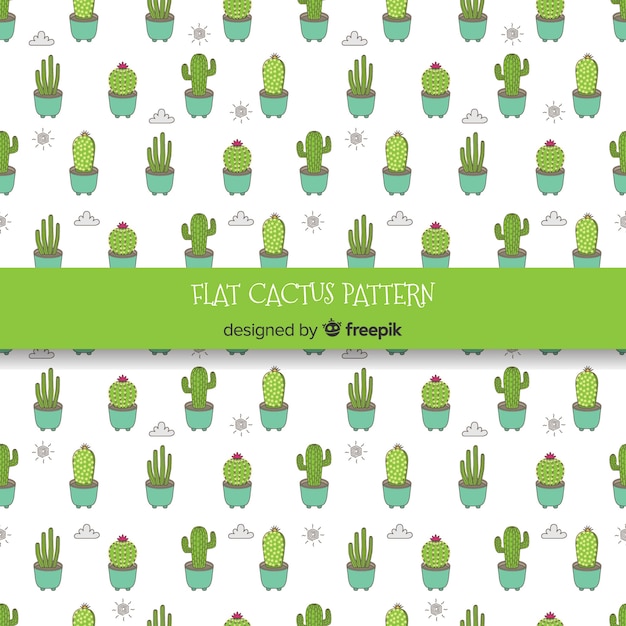 Free vector hand drawn cactus, clouds and suns pattern