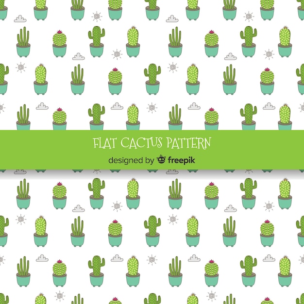 Hand drawn cactus, clouds and suns pattern