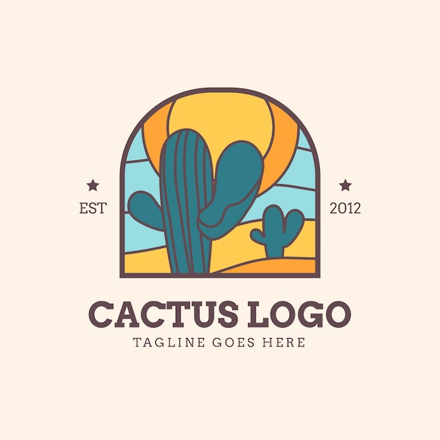 Ручной обращается дизайн логотипа кактуса