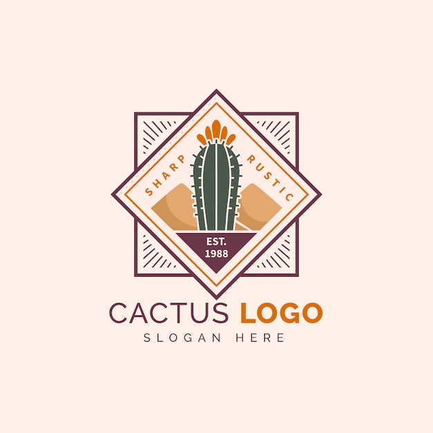 Vettore gratuito modello di logo cactus disegnato a mano