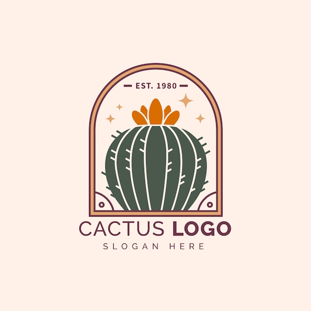 Бесплатное векторное изображение Ручной обращается шаблон логотипа кактуса