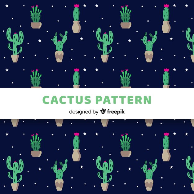 hand drawn cactus and stars pattern