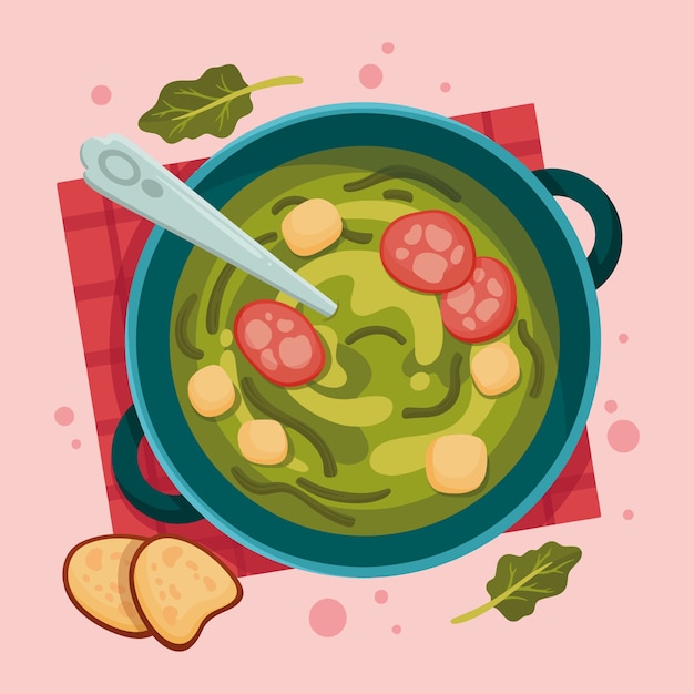 Illustrazione di cibo caldo verde disegnato a mano