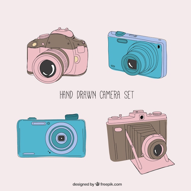 Free vector hand drawn camera set