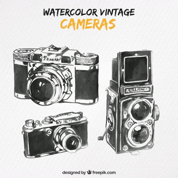 Telecamere disegnati a mano in design vintage