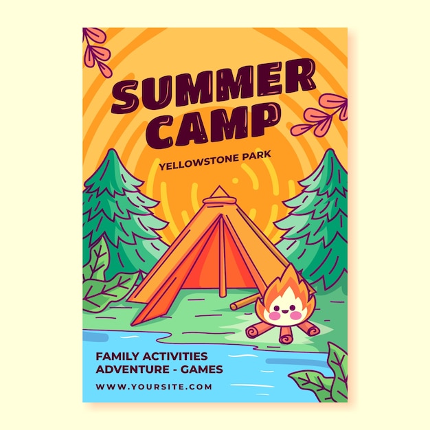 Free vector hand drawn camp poster template for summer season