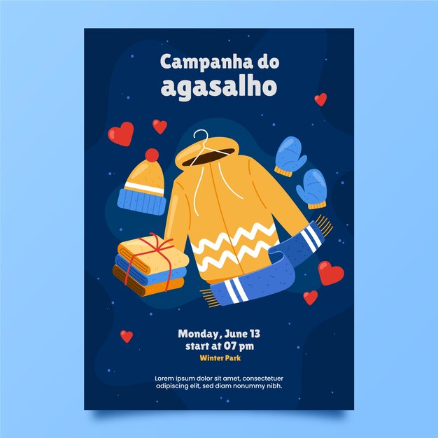 Ручной обращается шаблон вертикального плаката campanha do agasalho