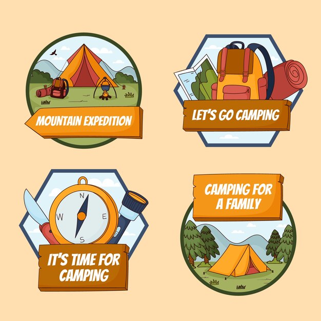Hand drawn camping adventure  labels
