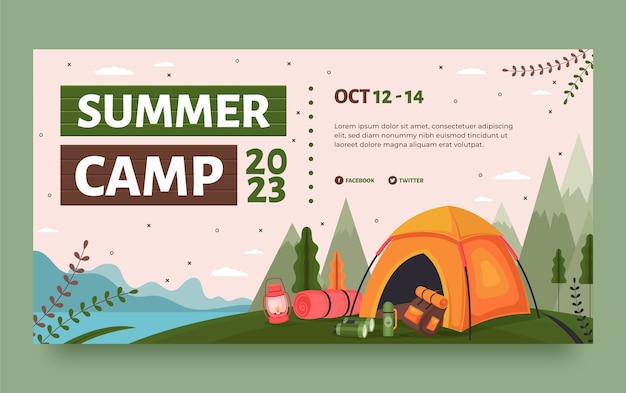 無料ベクター 手描きのキャンプ テンプレート デザイン