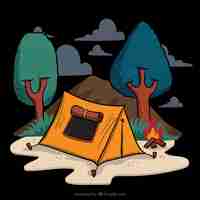 Free vector hand drawn camping tent in a forest