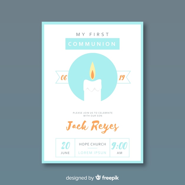 Hand drawn candle first communion invitation