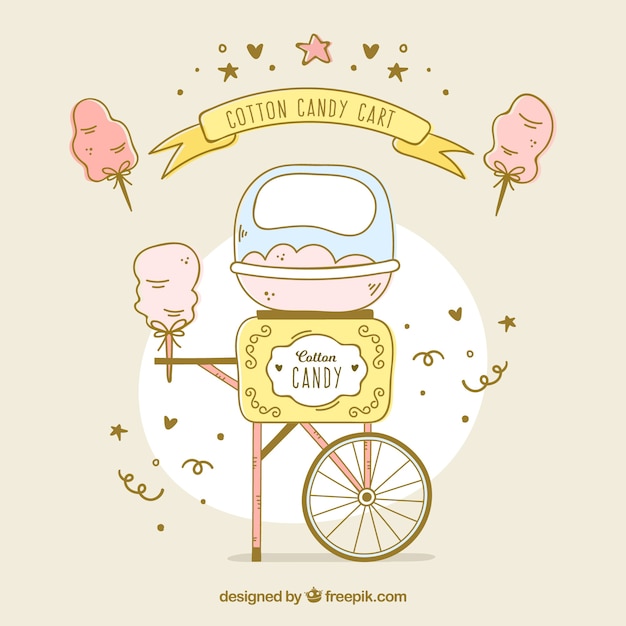 Free vector hand drawn candy cotton cart with confetti