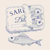 Free vector hand drawn canned sardine illustration