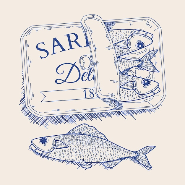 Hand drawn canned sardine illustration