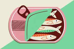 Vettore gratuito illustrazione disegnata a mano di sardine in scatola