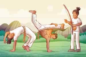 Vettore gratuito illustrazione di capoeira disegnata a mano