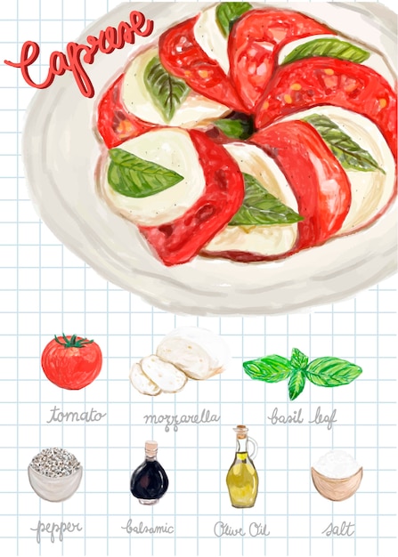 Vettore gratuito disegnato a mano stile acquerello insalata caprese