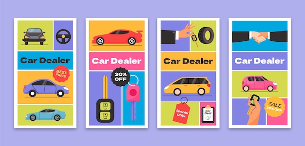 Free vector hand drawn car dealer instagram stories