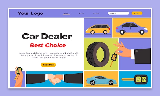 無料ベクター 手描きの自動車ディーラーのランディングページ
