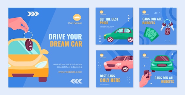 Free vector hand drawn car dealership instagram posts