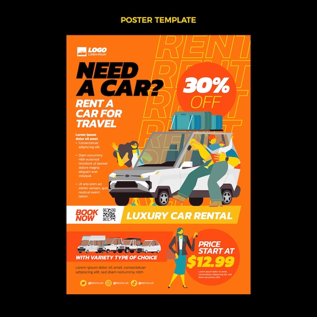 Hand drawn car rental poster template