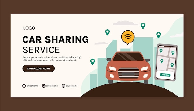 Vettore gratuito bandiera orizzontale di car sharing disegnata a mano