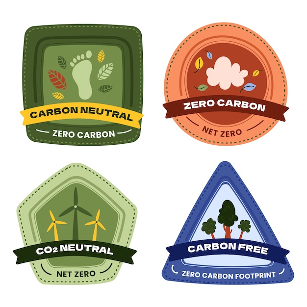 Free vector hand drawn carbon neutral labels and stamps design