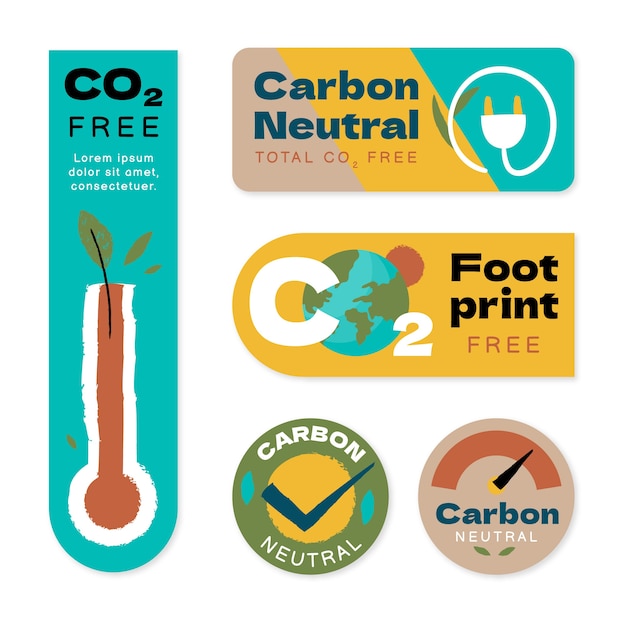 Free vector hand drawn carbon neutral labels