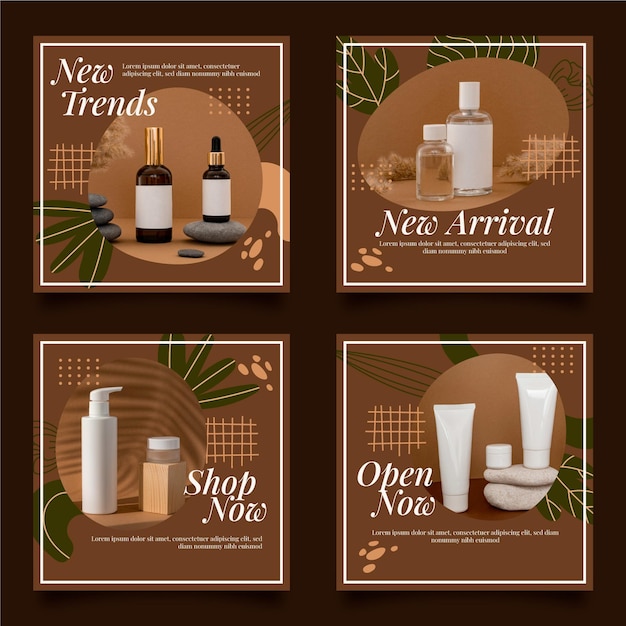 Free vector hand drawn care products instagram posts