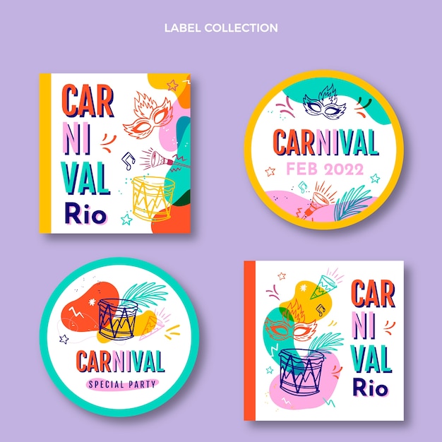 Free vector hand drawn carnival badges collection