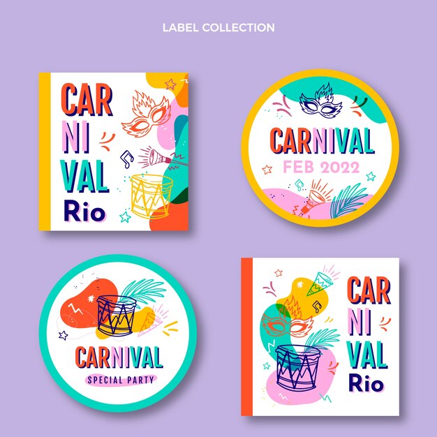 Hand drawn carnival badges collection
