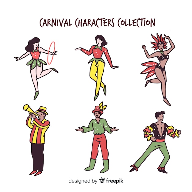 Hand drawn carnival character collection