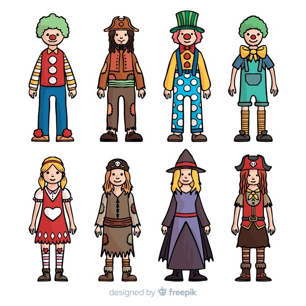 Hand drawn carnival costume collection