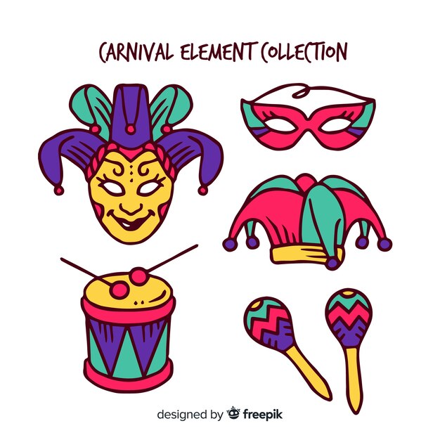 Hand drawn carnival element collection