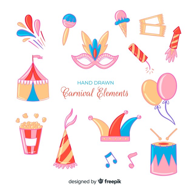 Hand drawn carnival elements set